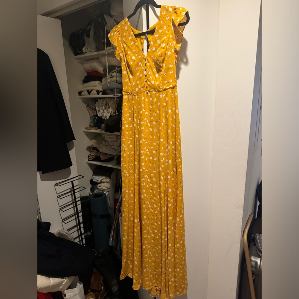 Lulus mustard yellow with flower detail maxi dress